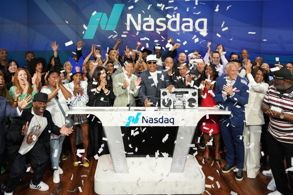 Rock the Bellsâ€™ LL Cool J and Geoff Yang brought along some of hip-hopâ€™s pioneers, luminaries and brand partners to ring the Nasdaq opening bell and celebrate the 50th anniversary of hip-hop.