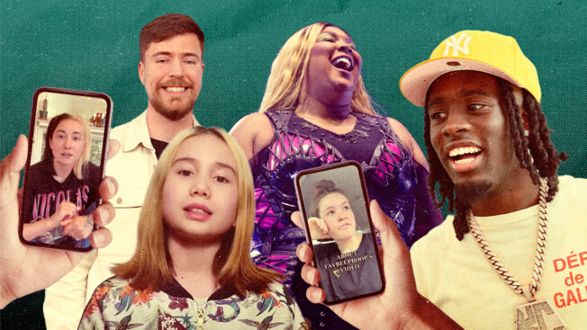 Collage of influencers: Lizzo, Mr Beast, Kai Cenat and more.