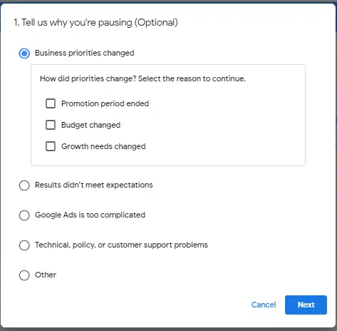 Google Ads Pop Up Survey