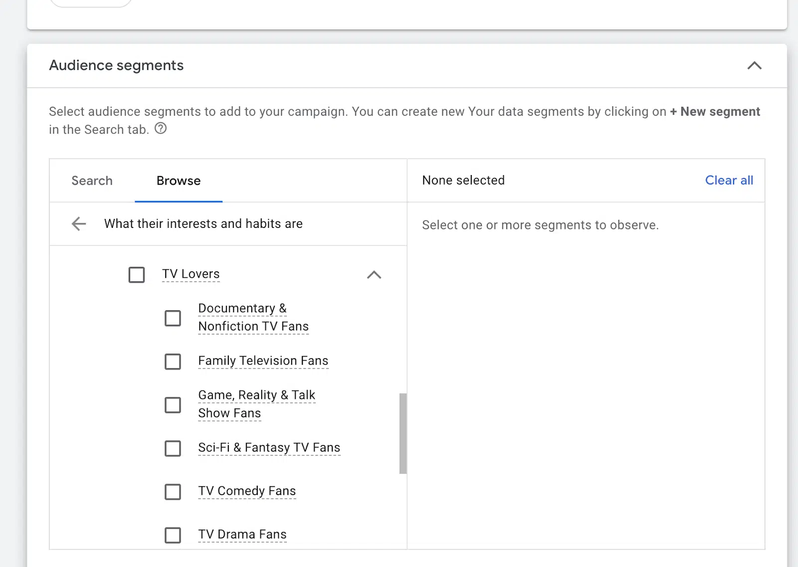 Some options that Google’s Ad Manager currently offers for targeting your campaign by user interests.