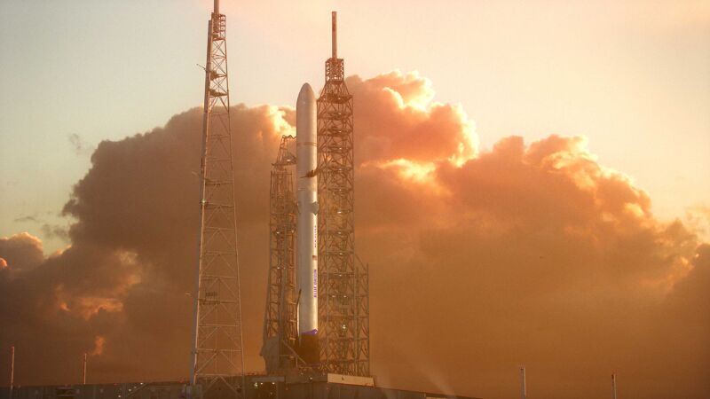 Artist's illustration of a New Glenn rocket on its launch pad at Cape Canaveral, Florida.