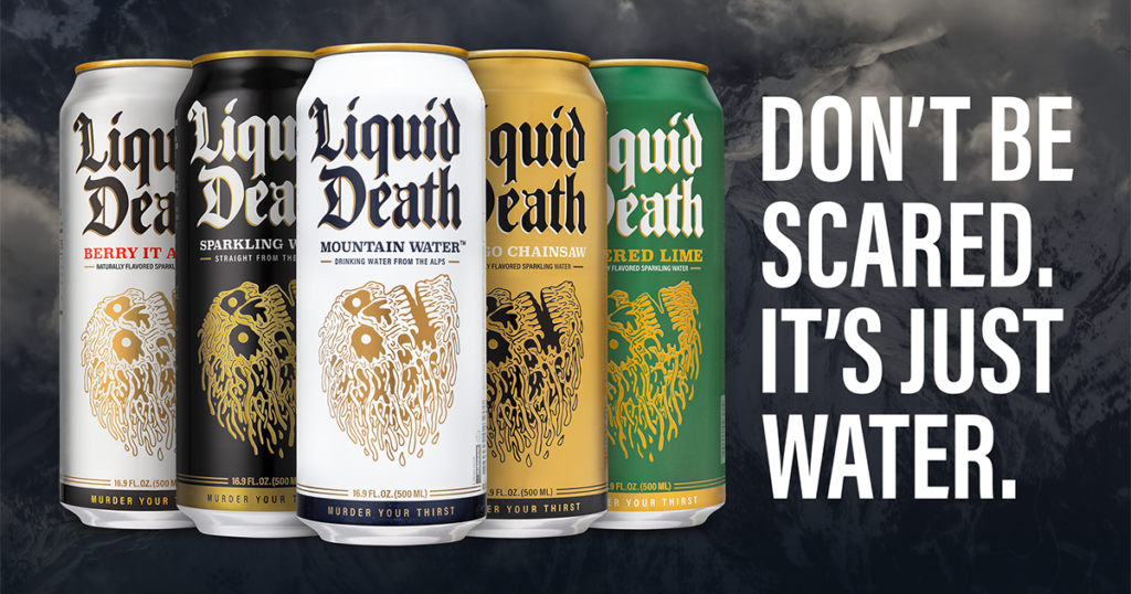 five cans of liquid death water