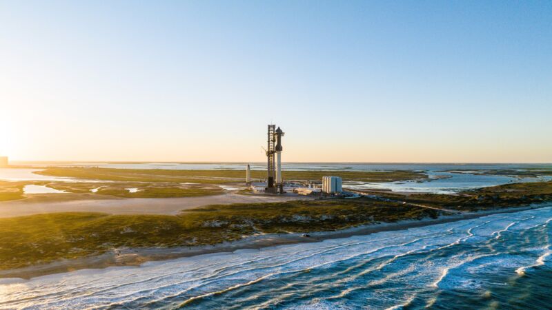 SpaceX's Starship rocket on its launch pad in South Texas.