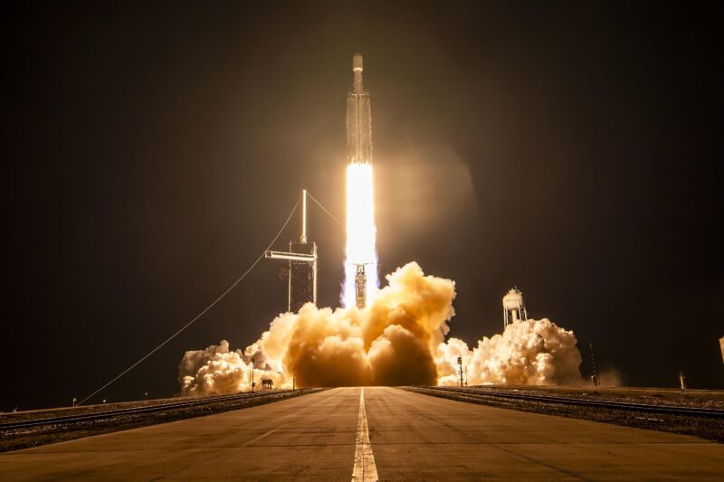 SpaceX's Falcon Heavy rocket lifted off Thursday night from NASA's Kennedy Space Center in Florida.