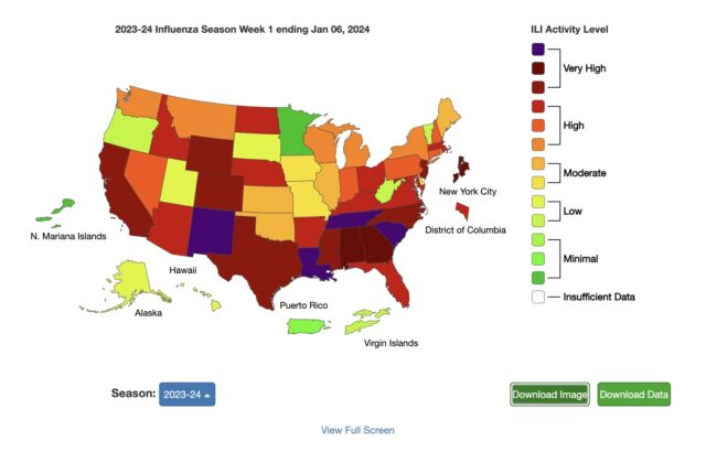 Map of ILI activity by state.