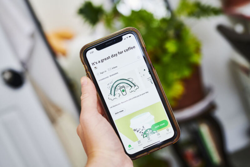 Starbucks app showing on an iPhone