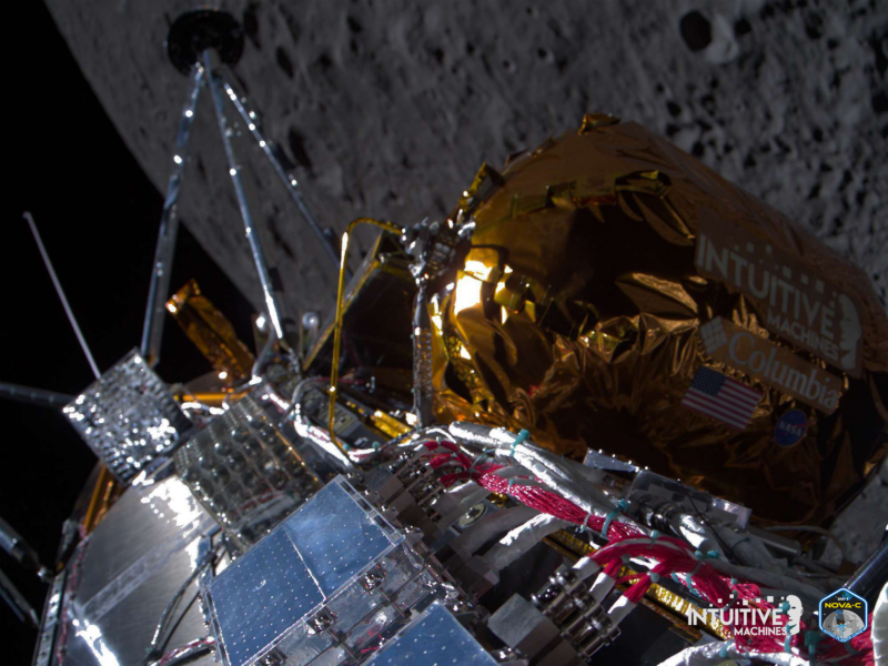 Odysseus passes over the near side of the Moon following lunar orbit insertion on February 21. 