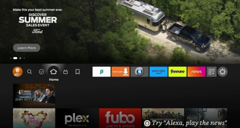 The Fire OS home screen advertising Ford.