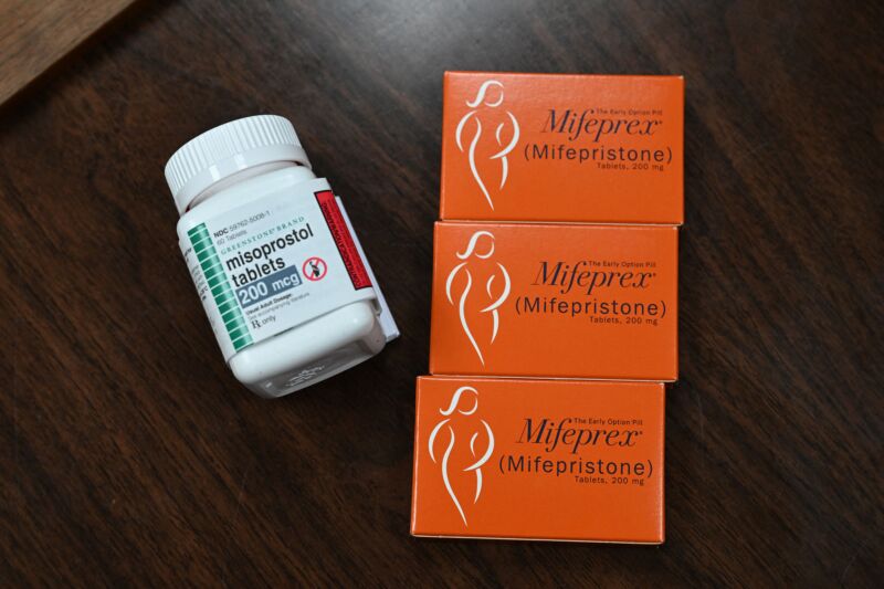 Mifepristone (Mifeprex) and misoprostol, the two drugs used in a medication abortion, are seen at the Women's Reproductive Clinic, which provides legal medication abortion services, in Santa Teresa, New Mexico, on June 17, 2022. 