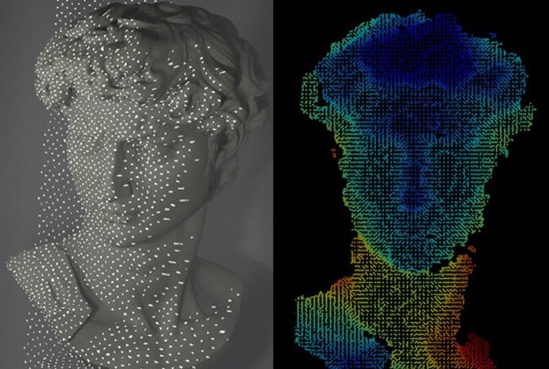 A new lens-free and compact system for facial recognition scans a bust of Michelangelo’s David and reconstructs the image using less power than existing 3D surface imaging systems.