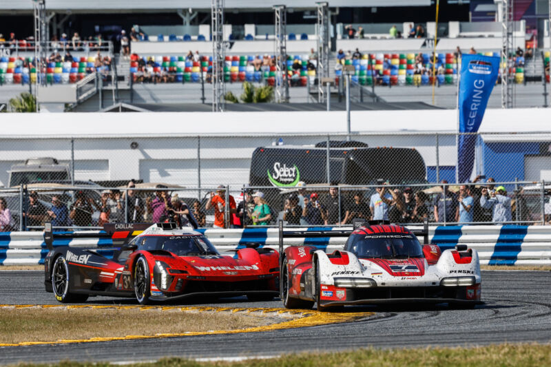 Porsche and Cadillac GTP race cars at Daytona