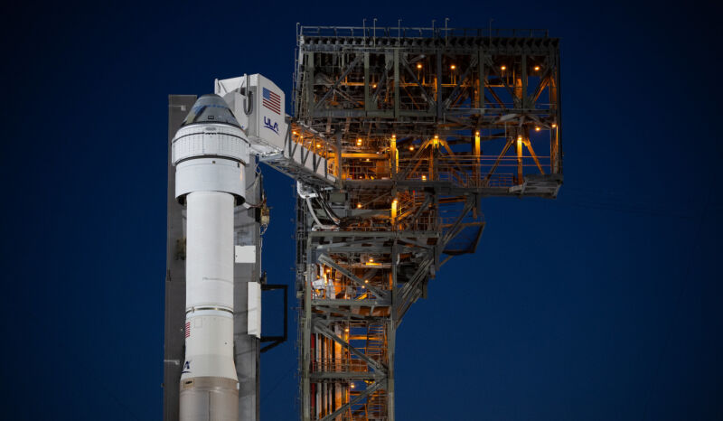 Boeing's Starliner spacecraft atop its Atlas V rocket on the launch pad earlier this month.