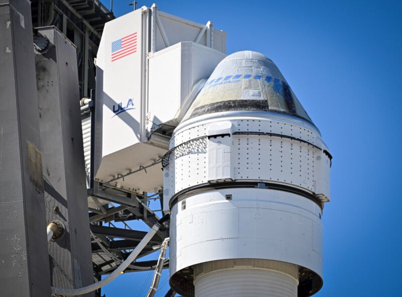 Boeing's Starliner spacecraft on the eve of the first crew launch attempt earlier this month.