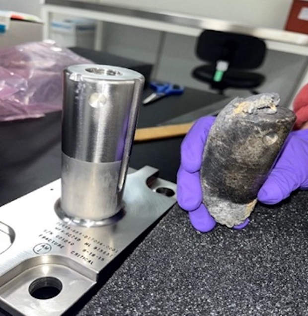 The piece of debris that fell through Alejandro Otero's roof (right) came from a support bracket jettisoned from the International Space Station.