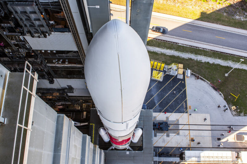 A top-down view of United Launch Alliance's first Vulcan rocket before its liftoff in January.