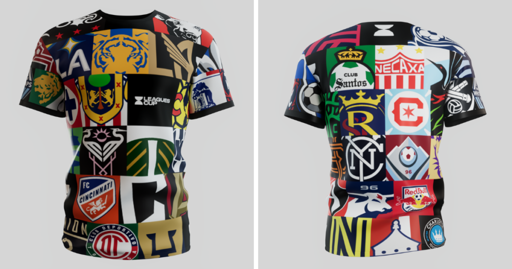 The Leagues Cup jersey with multiple team logos