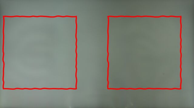 Samsung's edge-lit AU8000 showing uniformity problems due to a warped reflector. 