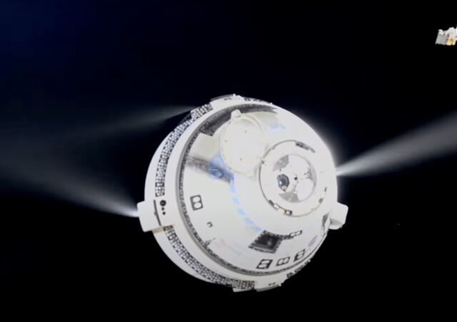 Boeing's Starliner spacecraft fires thrusters during departure from the International Space Station on Friday.