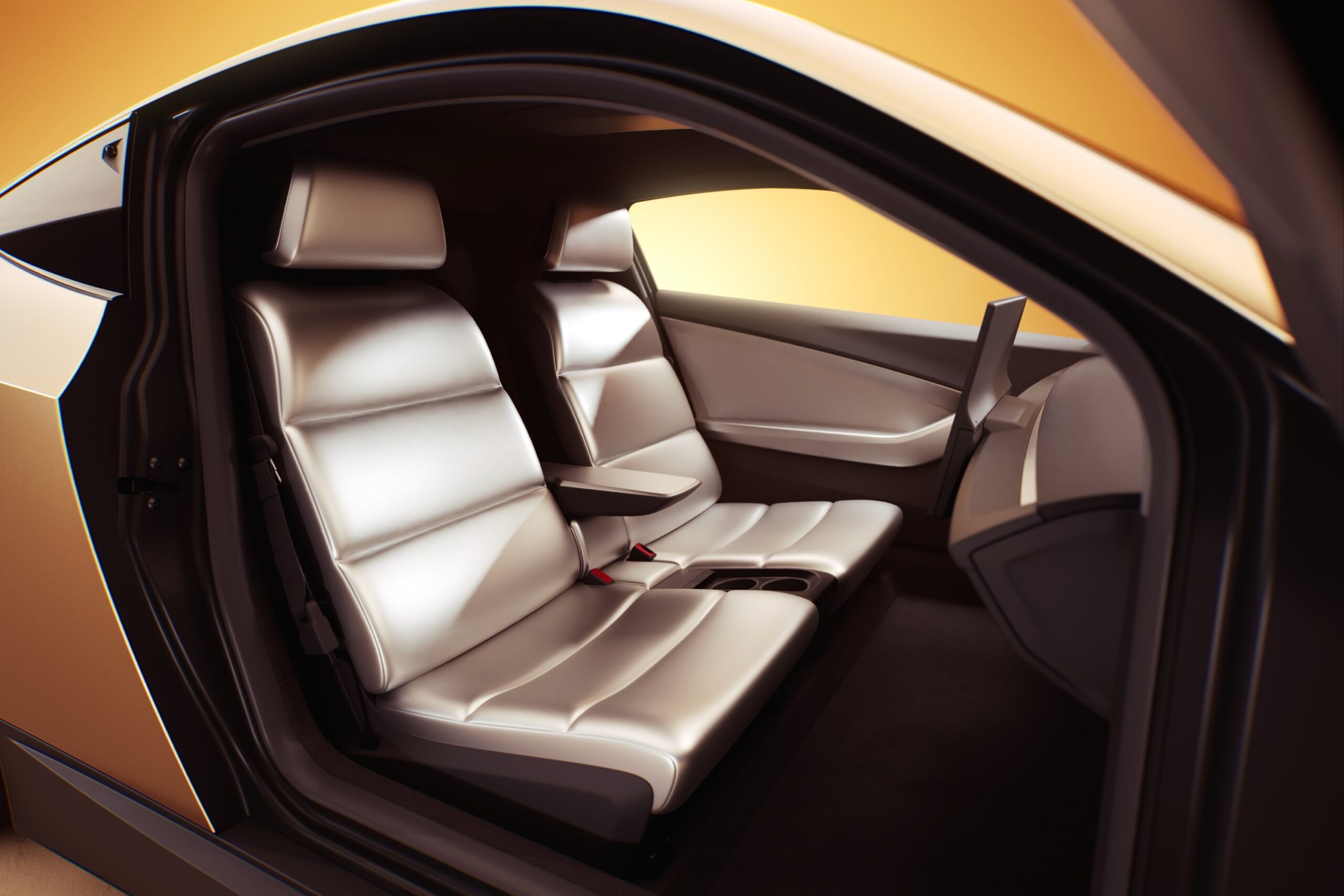 A rendering of the two-seat interior of the Tesla Cybercab