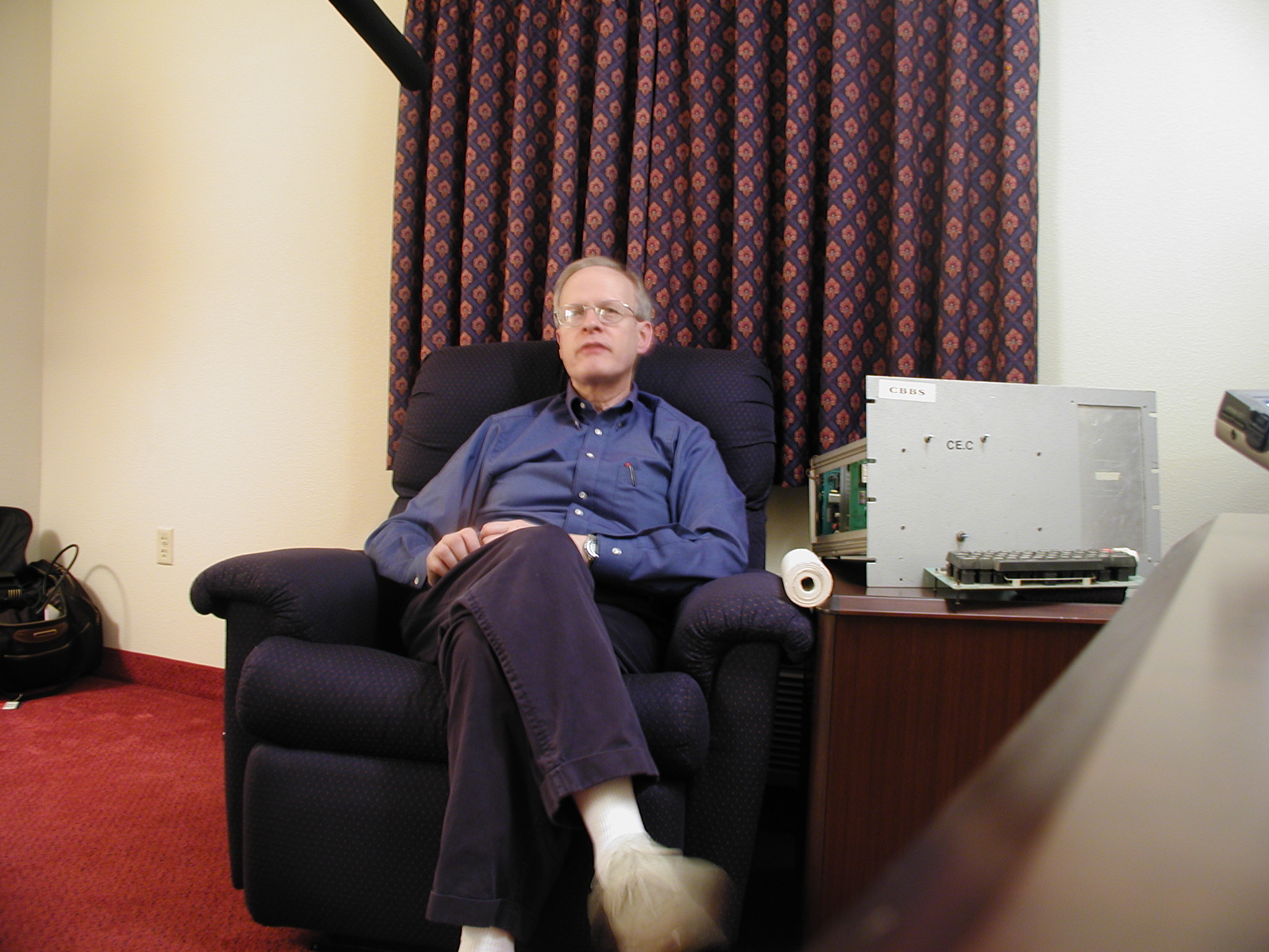 A still image of Ward Christensen in 2002 being interviewed for BBS: The Documentary.