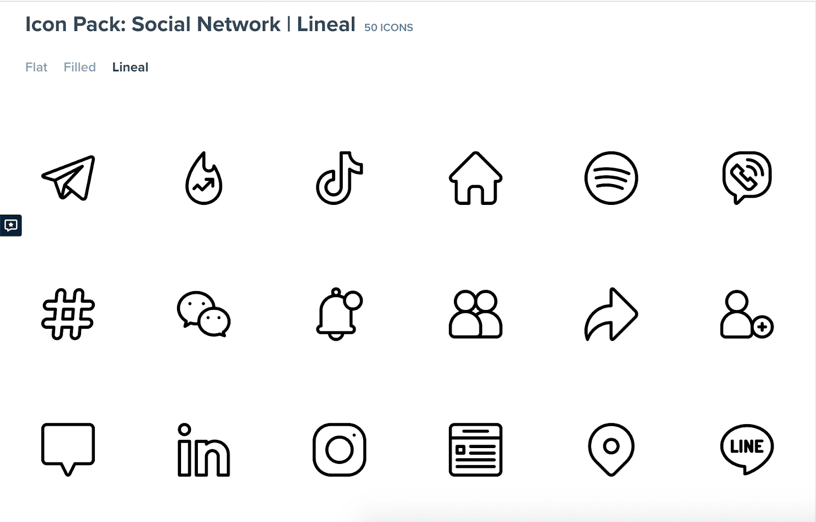 Set of minimalist line-drawn social media icons in black-and-white.