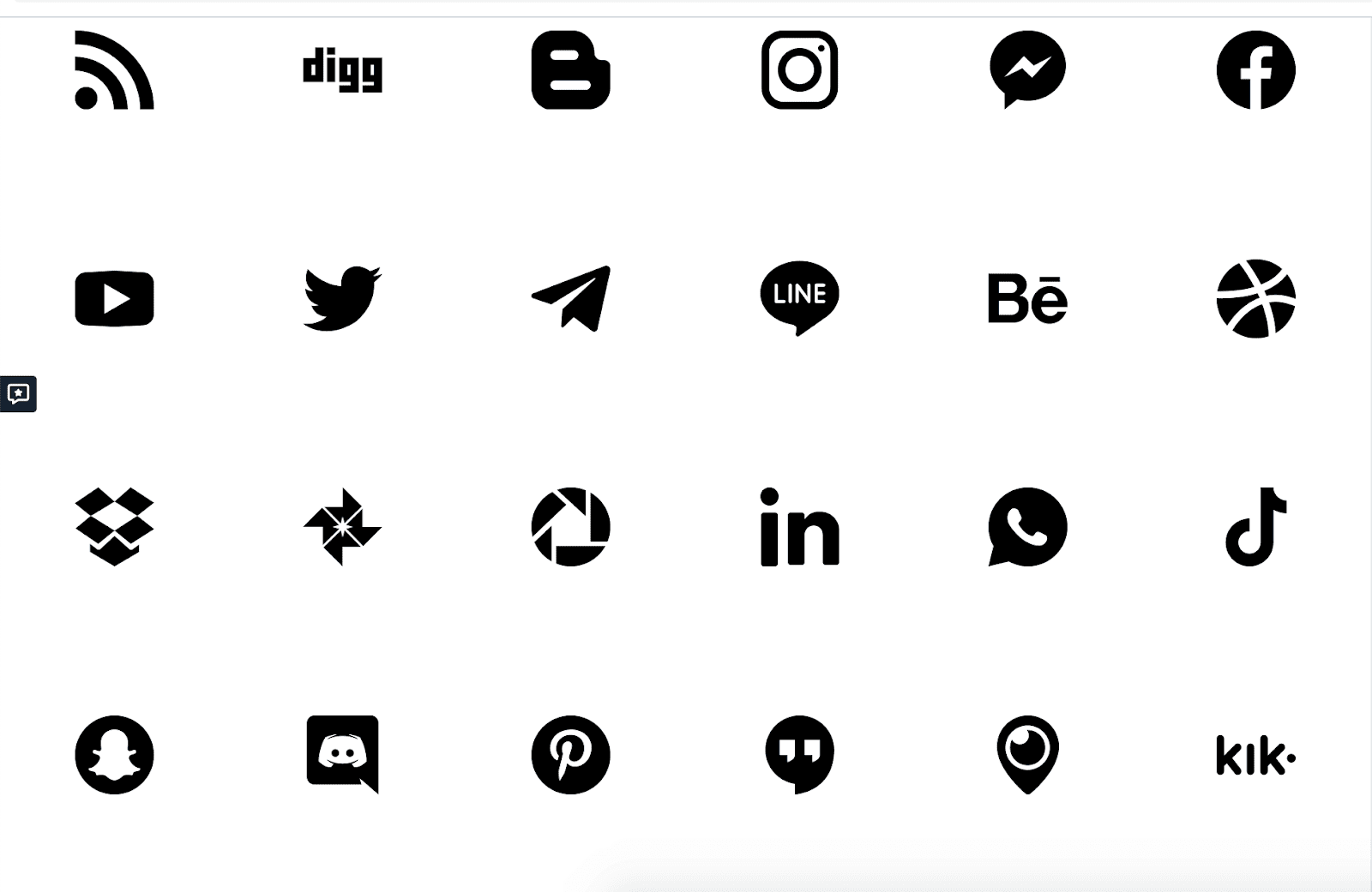 Simple black social media icons.