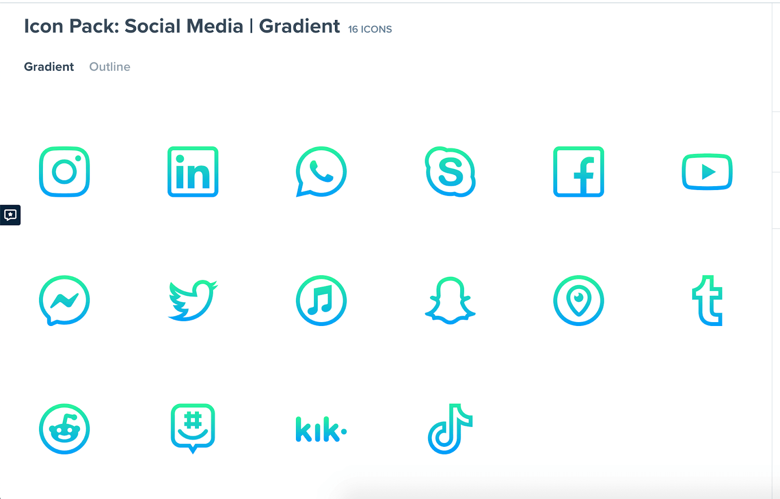 Set of social media icons drawn in a green-to-blue gradient