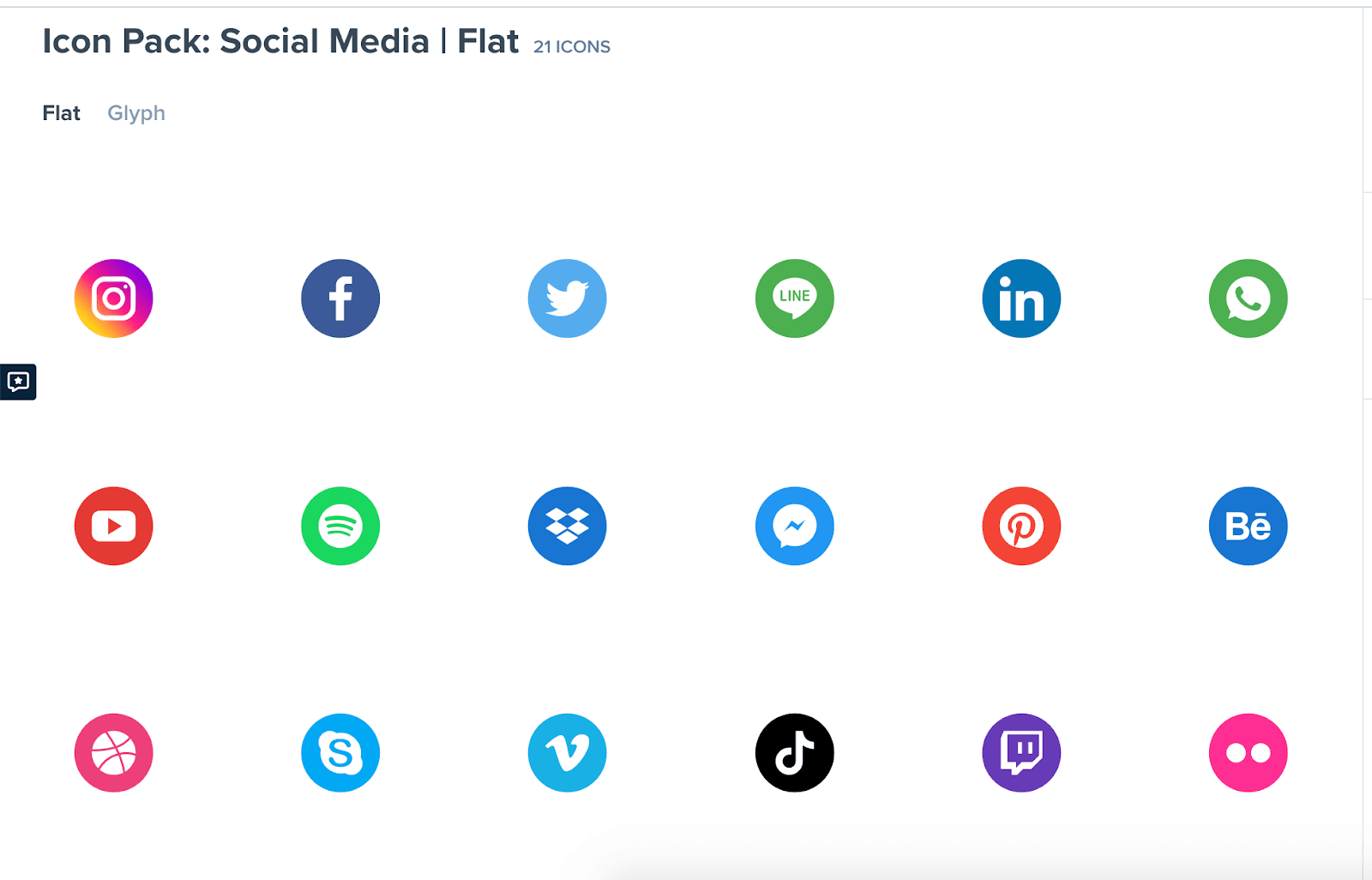 Set of circular social media icons in platform-specific brand colors.