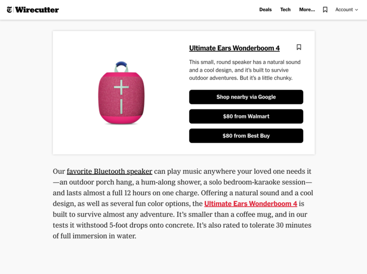 screenshot of Google Shopping's Wirecutter integration