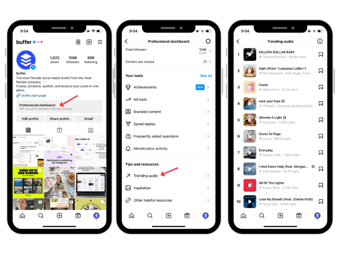 How to find Instagram's trending audio list