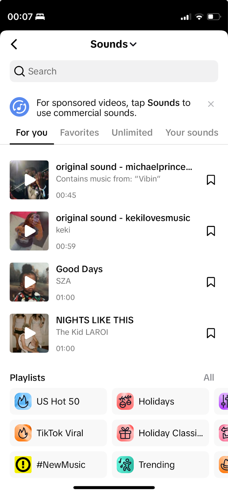 Recommended sounds and playlists on TikTok