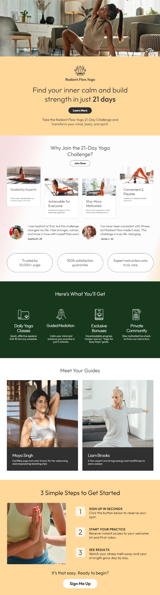 yoga landing page