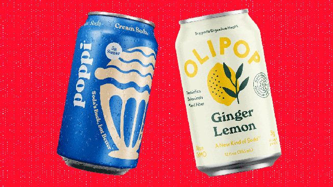 Cans of Poppi and Olipop
